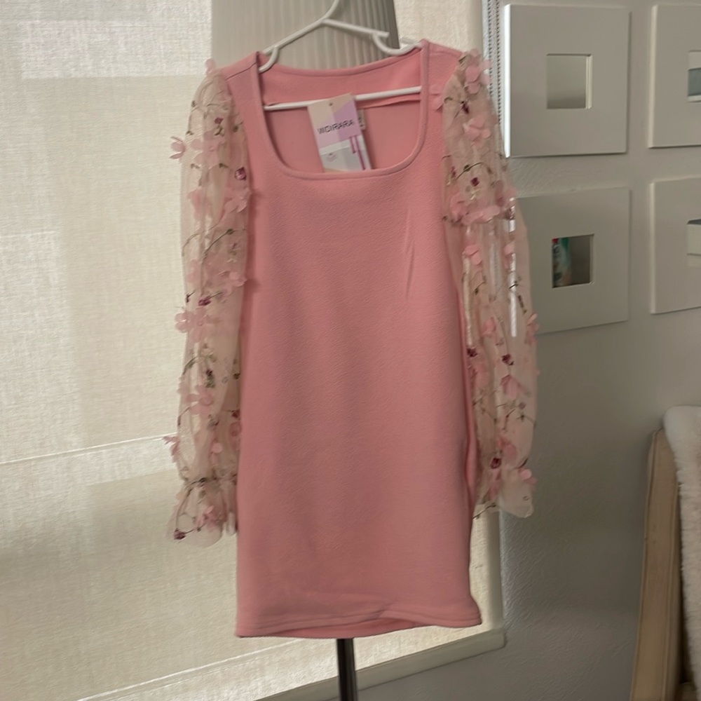 Wdirara NWT Girls Kids' Mesh Flounce Long   Sleeves Dress